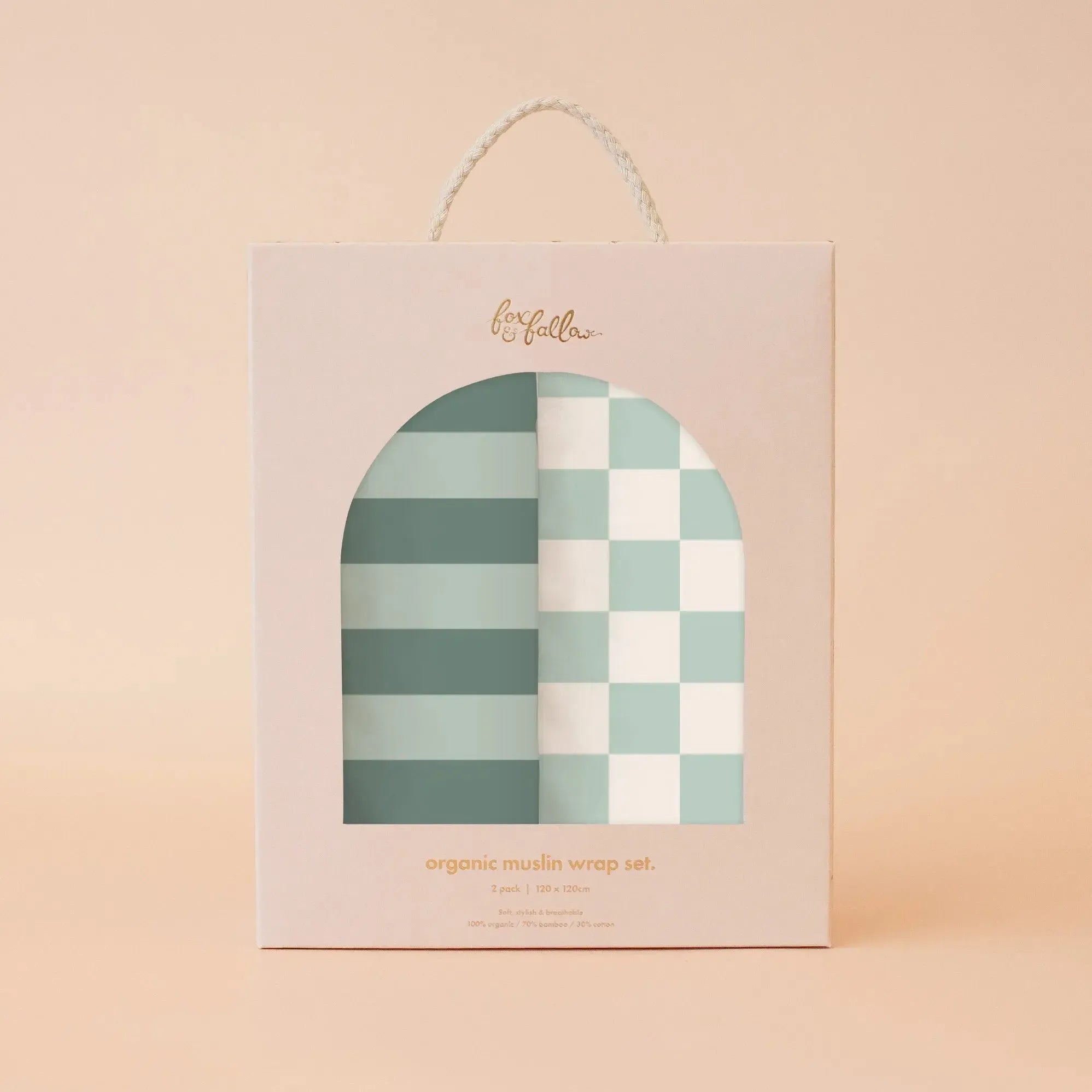 Sage Stripe/Check Organic Muslin Wrap Set-Nursery & Nurture-Fox & Fallow-The Bay Room