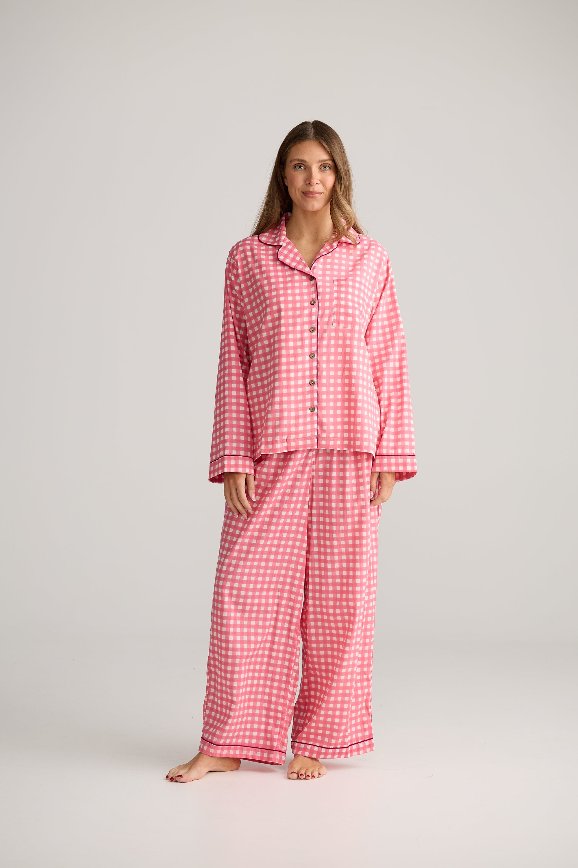 Salutation Pyjama Set - Pink Check-Sleepwear & Robes-Holiday-The Bay Room