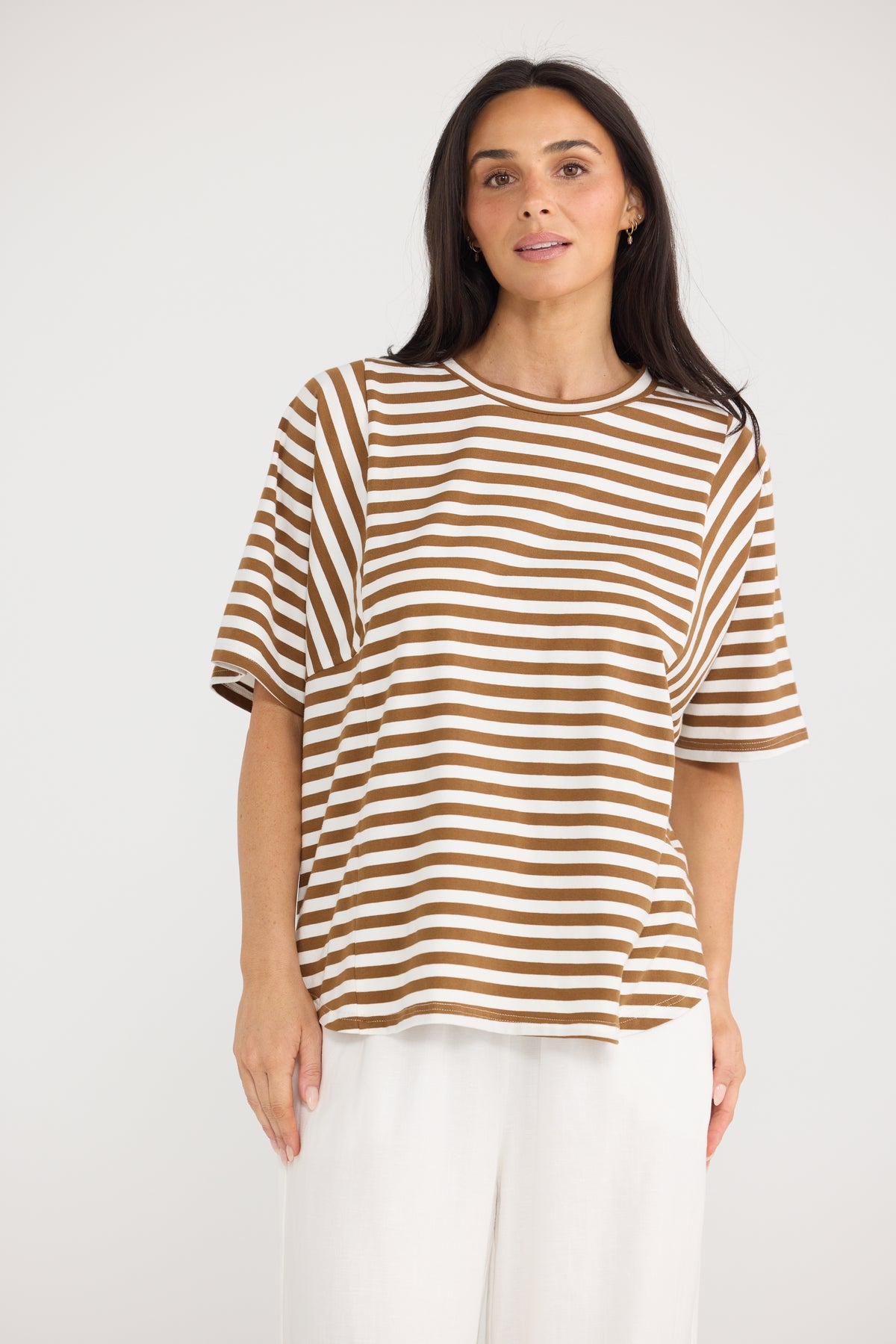 Sana Tee - Beige Stripe-Tops-Brave & True-The Bay Room