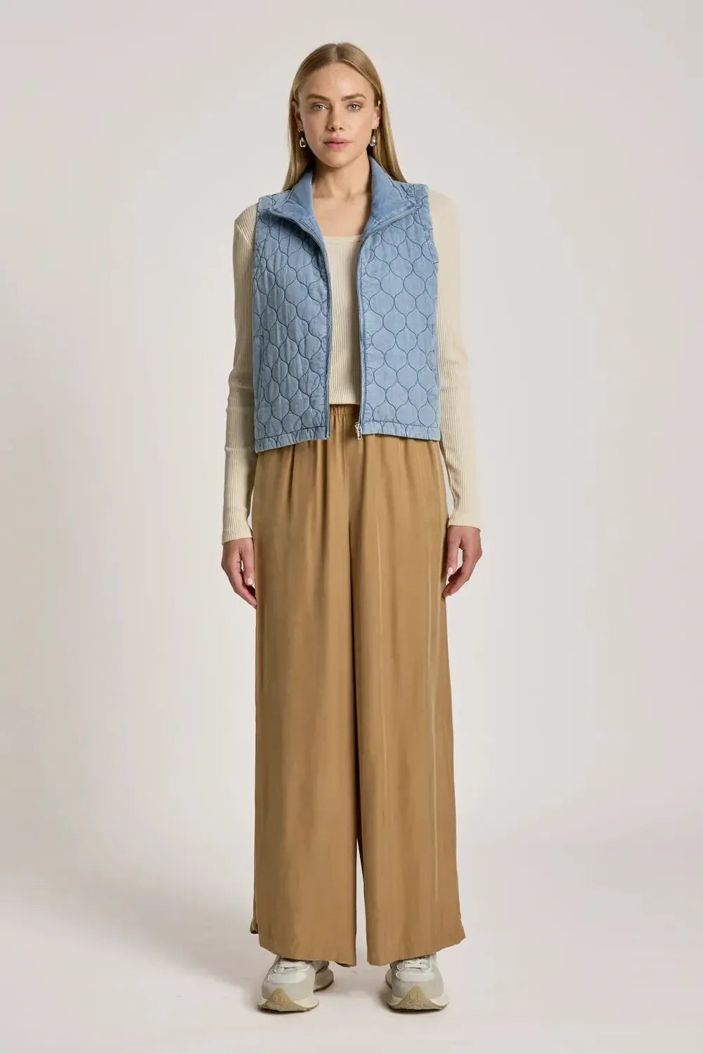 Sansi Quilted Crop Vest - Denim-Jackets, Coats & Vests-Eb & Ive-The Bay Room