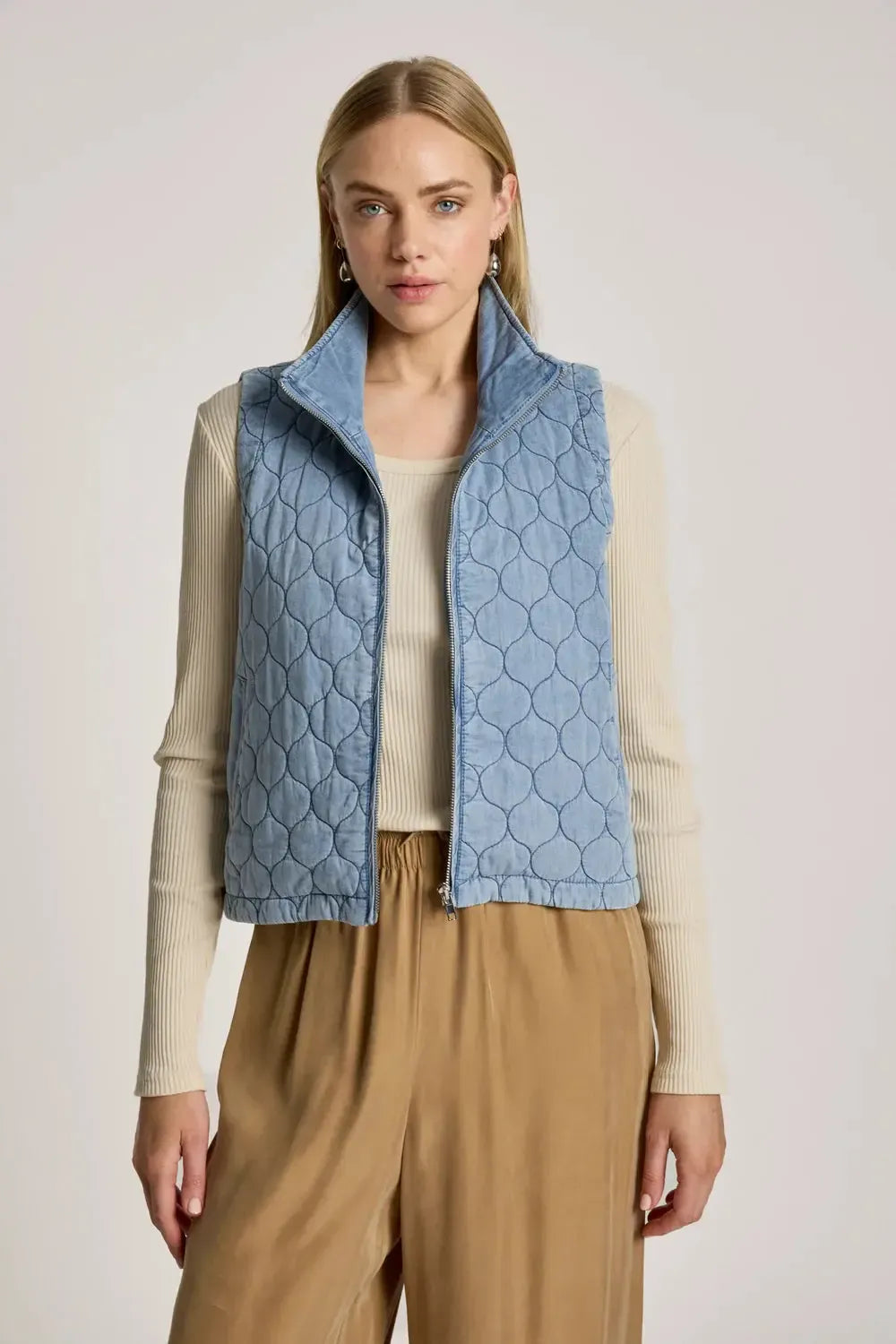 Sansi Quilted Crop Vest - Denim-Jackets, Coats & Vests-Eb & Ive-The Bay Room