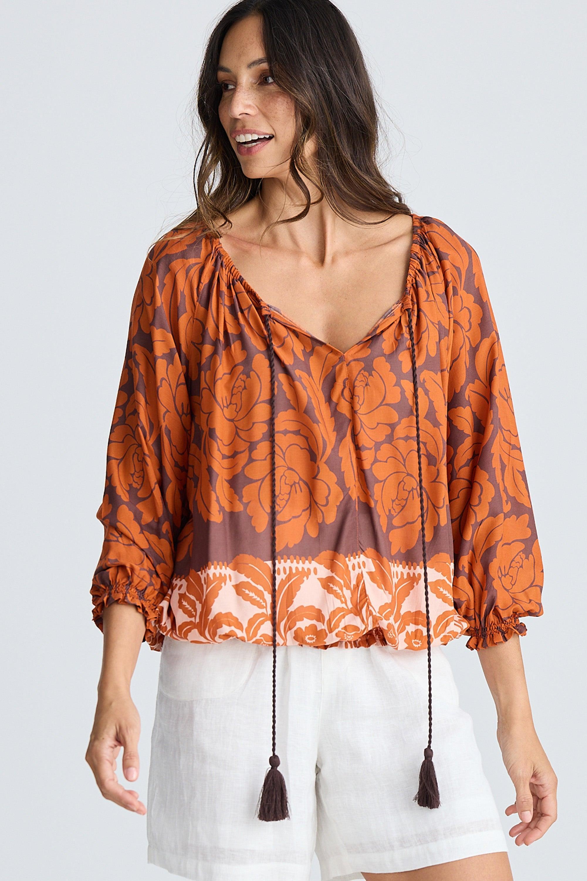 Seaside Top - Tuscan Palm Print-Tops-Holiday-The Bay Room