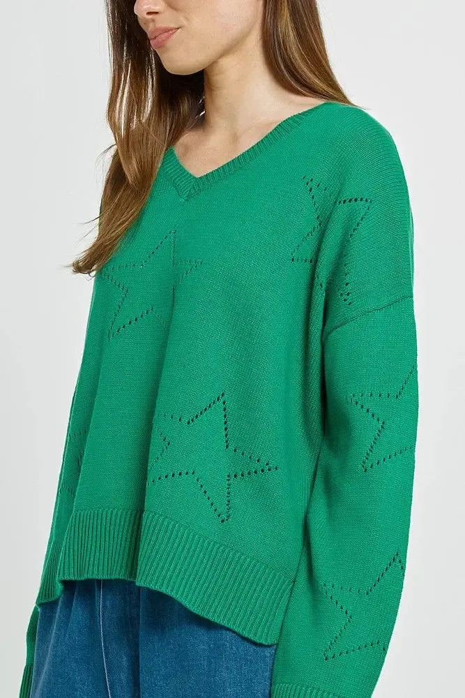 Selene Star Sweater - Green-Knitwear & Jumpers-Betty Basics-The Bay Room