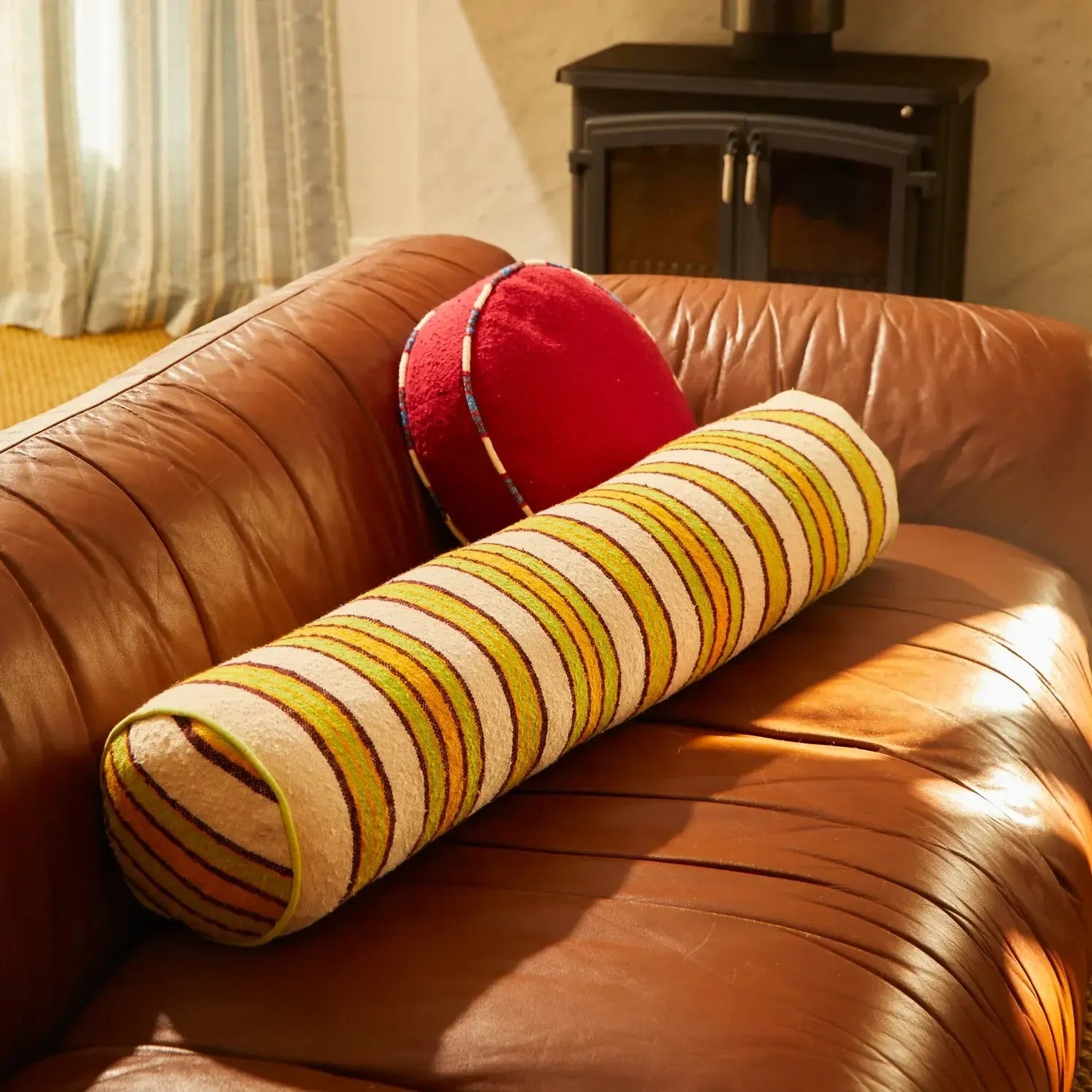 Selene Woven Bolster Cushion - Dune-Soft Furnishings-Sage & Clare-The Bay Room