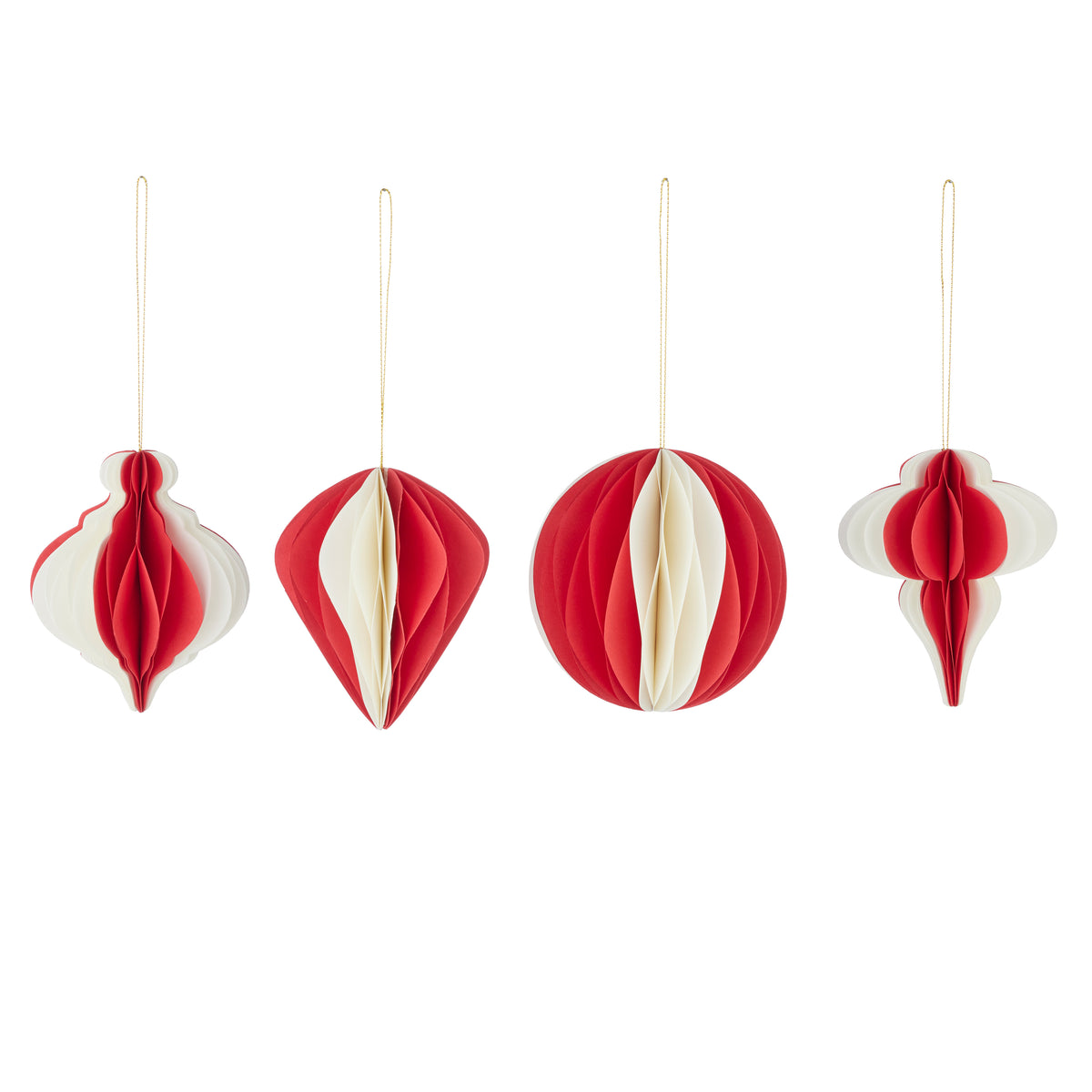 Set/4 Hanging Paper Decorations 12x12cm White/Red-Christmas-Coast To Coast Home-The Bay Room