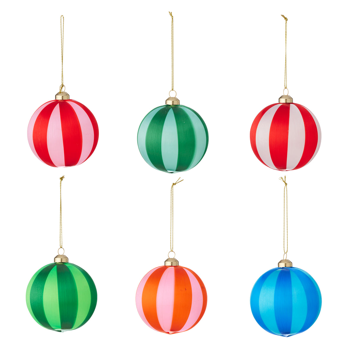 Set/6 Silk Pop Stripe Bauble PE 8cm Multi-Christmas-Coast To Coast Home-The Bay Room