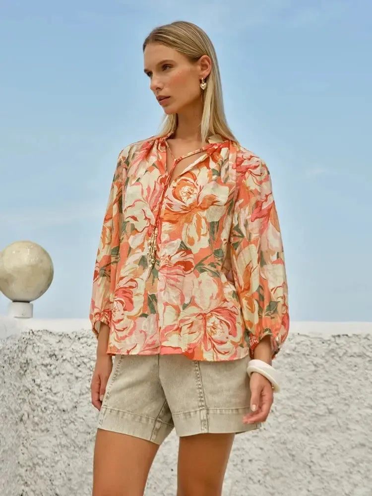 Shae Split Neck Blouse - Petal-Tops-Fate + Becker-The Bay Room