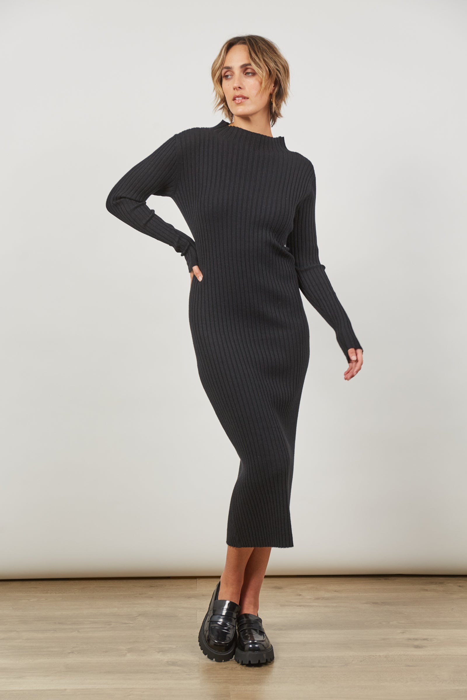 Skyline Knit Dress - Onyx-Dresses-Isle Of Mine-The Bay Room