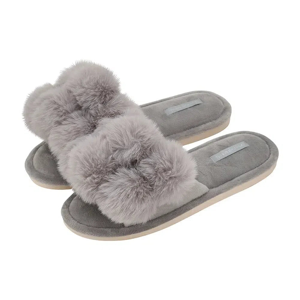 Slipper Cosy Luxe Pom Pom - Grey-Sleepwear & Robes-Annabel Trends-The Bay Room