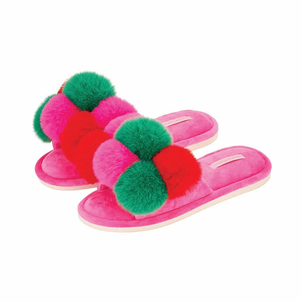Slipper Cosy Luxe Pom Pom - Hot Pink-Sleepwear & Robes-Annabel Trends-The Bay Room