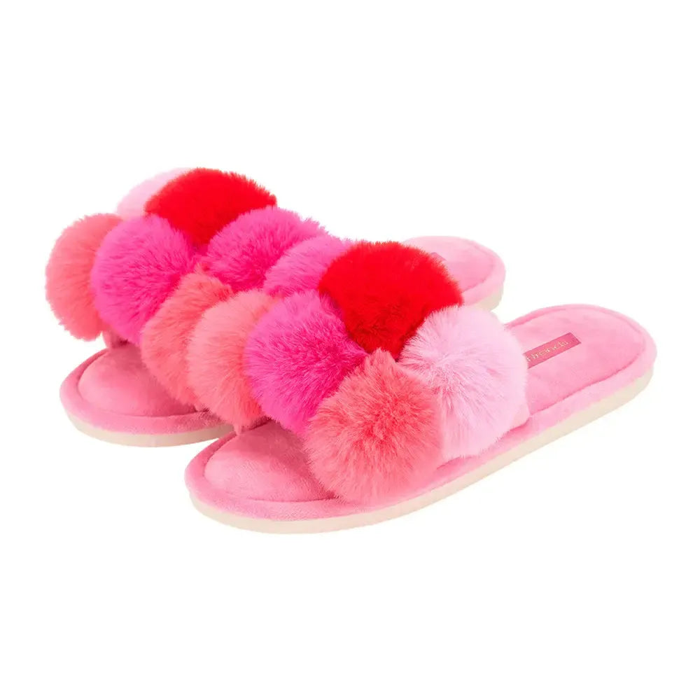 Slipper Cosy Luxe Pom Pom - Multi Pink-Sleepwear & Robes-Annabel Trends-The Bay Room