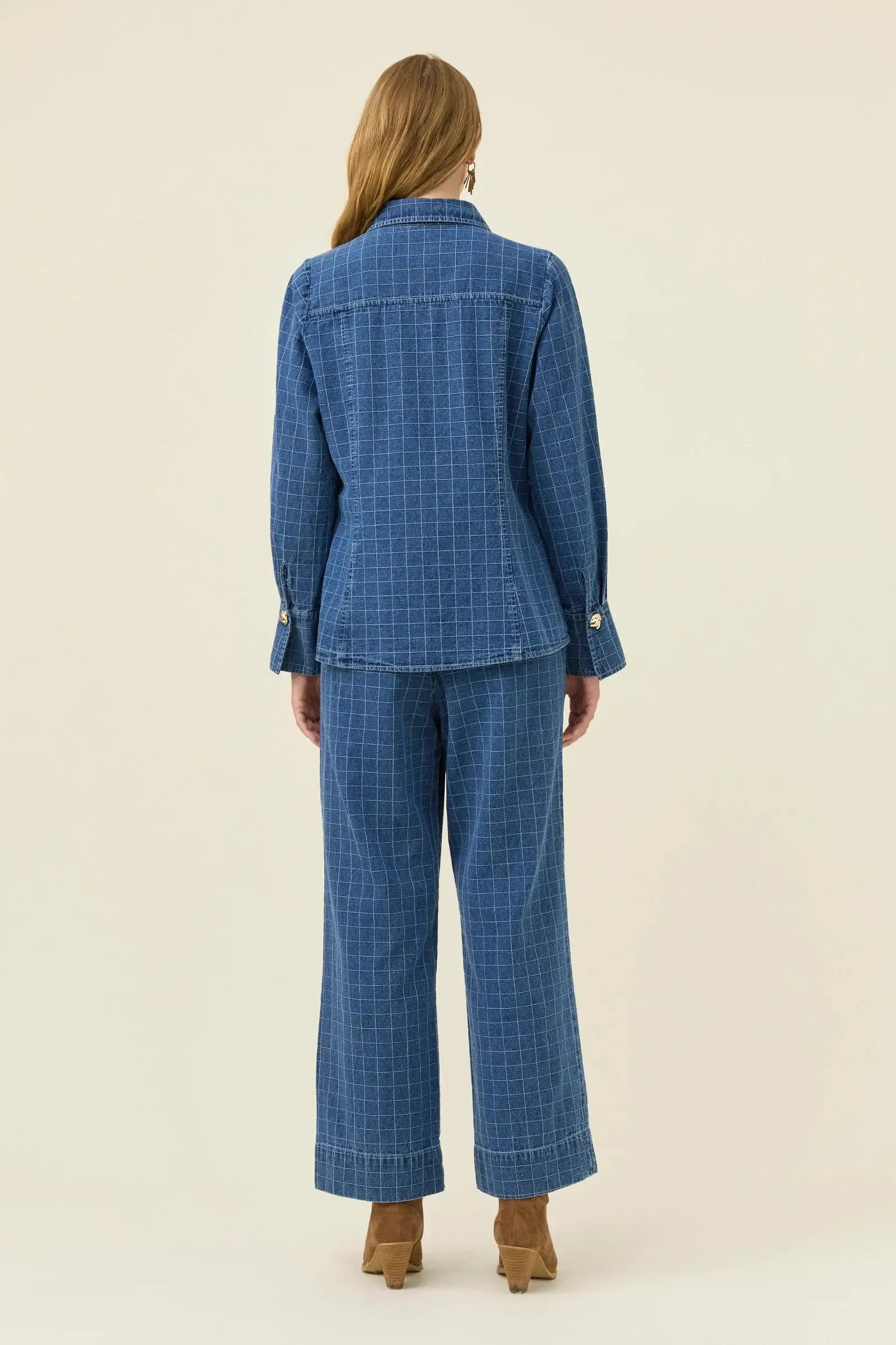 Sloane Denim Frill Shirt - Check-Tops-Isle Of Mine-The Bay Room
