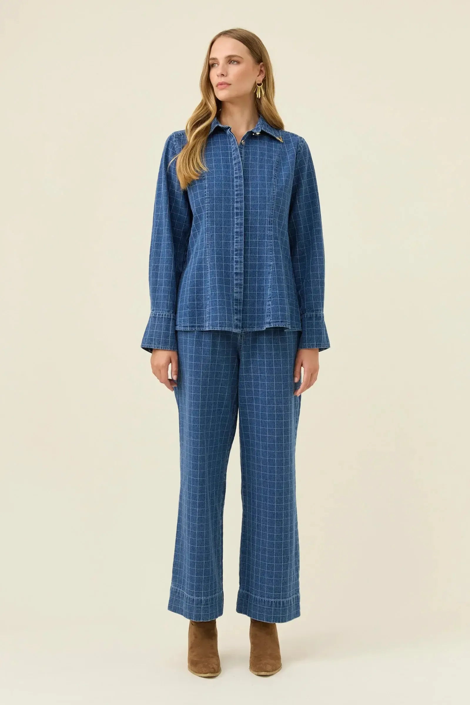 Sloane Denim Frill Shirt - Check-Isle Of Mine-The Bay Room