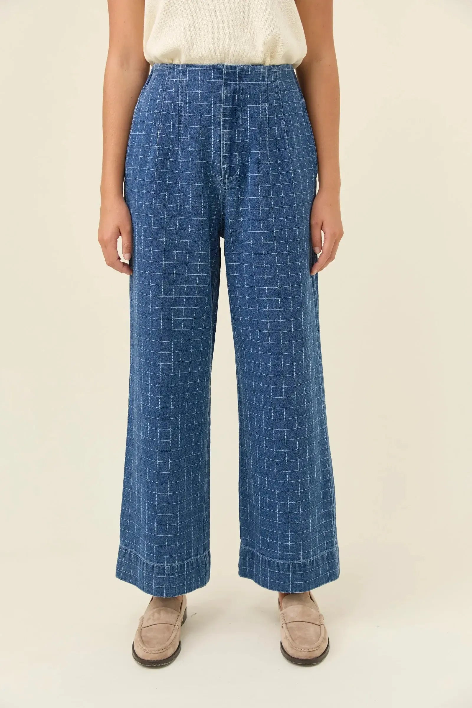 Sloane Denim Pant - Check-Pants-Isle Of Mine-The Bay Room