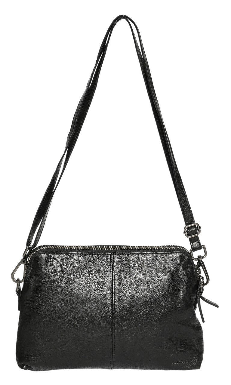 Soft Leather Double Zip Compartment Bag - Black-Bags & Clutches-Modapelle-The Bay Room