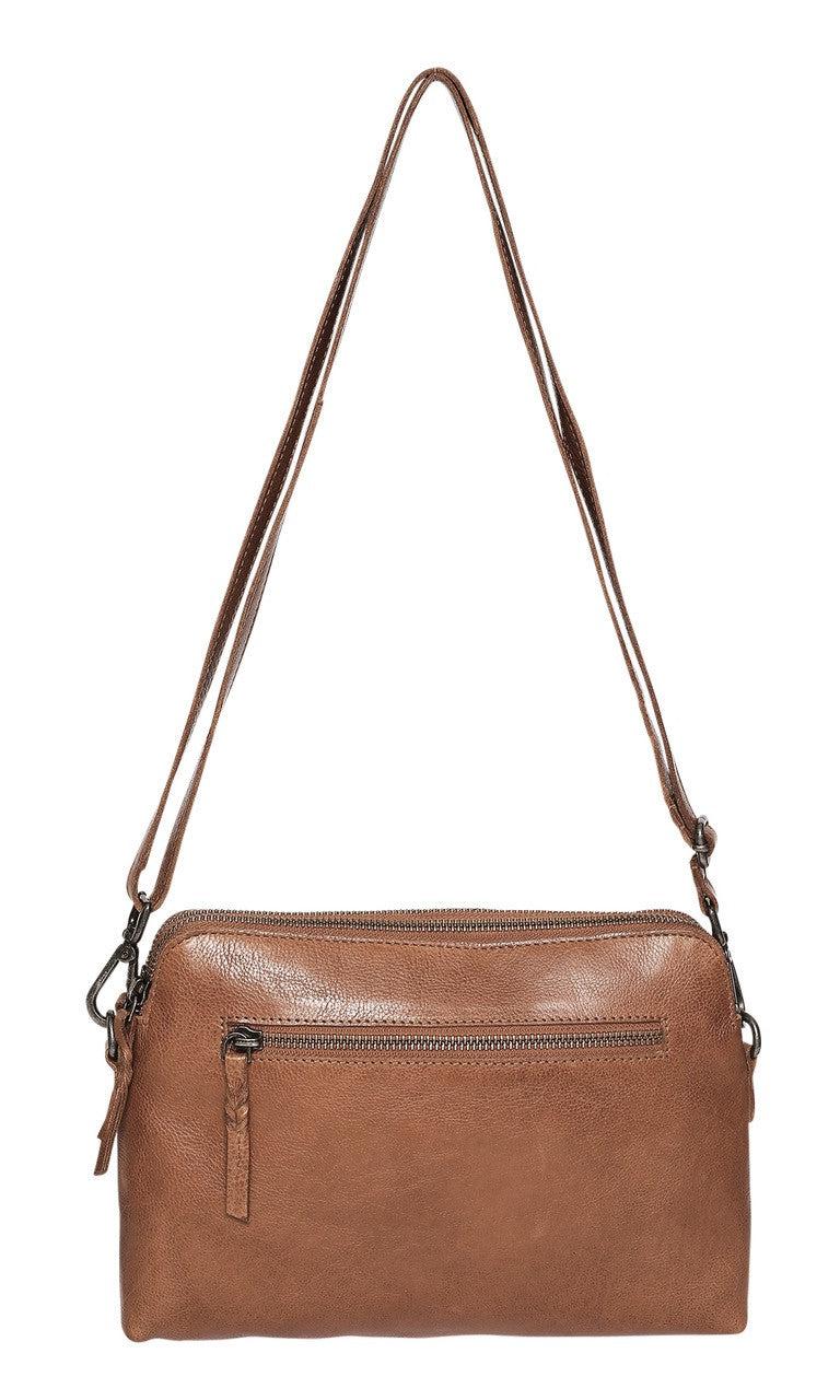 Soft Leather Double Zip Compartment Bag - Tan-Bags & Clutches-Modapelle-The Bay Room