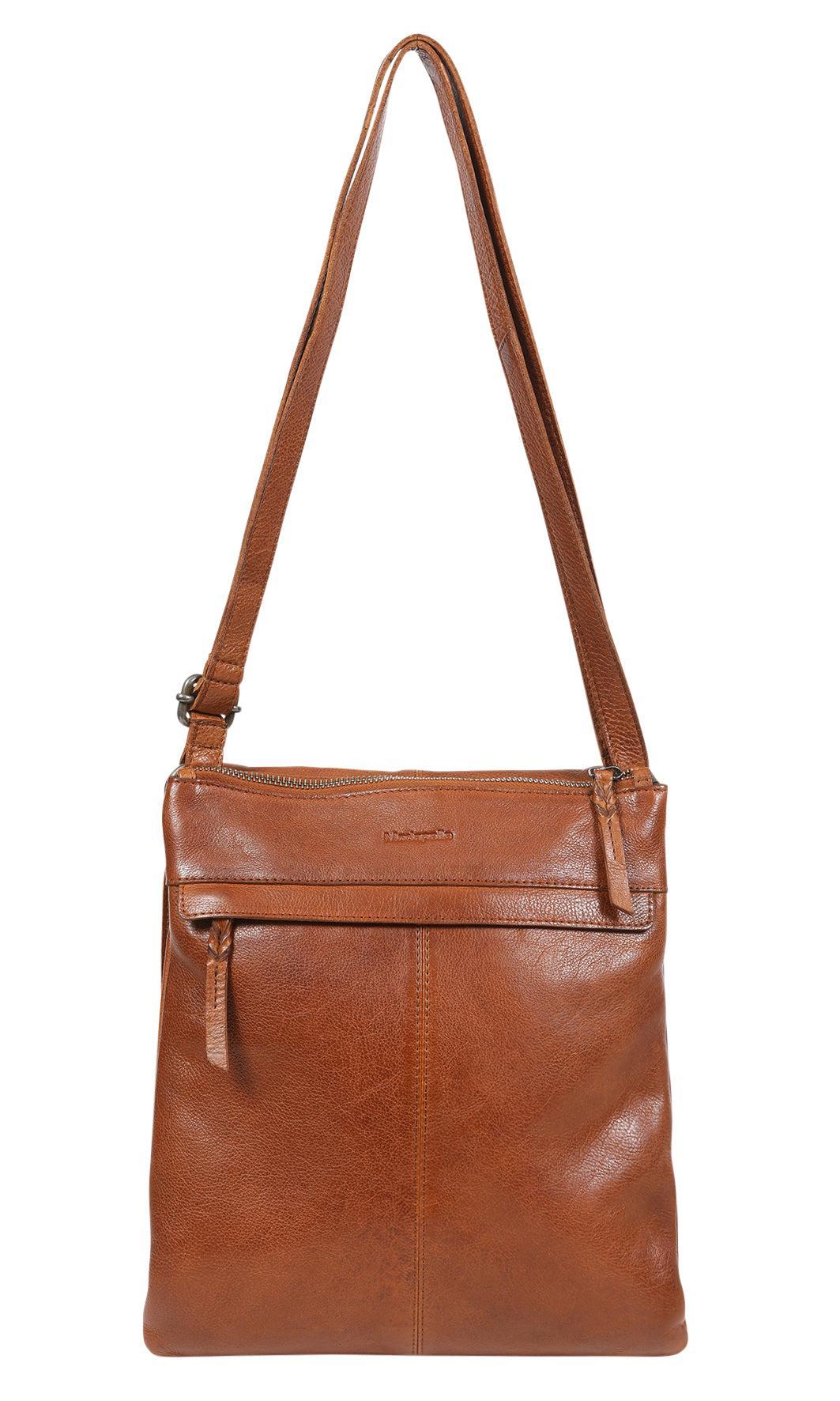 Soft Vintage Leater Large Multi Compartment Cross Body Bag - Tan-Bags & Clutches-Modapelle-The Bay Room