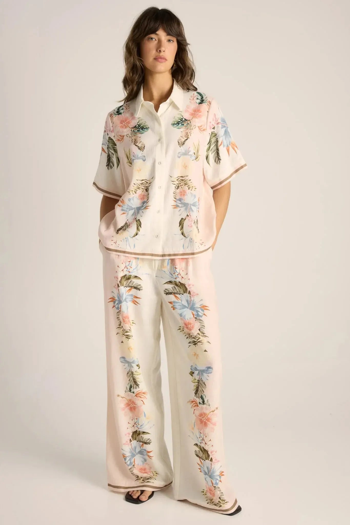 Solara Placement Print Collared Shirt - Pink Print-Tops-Fate + Becker-The Bay Room