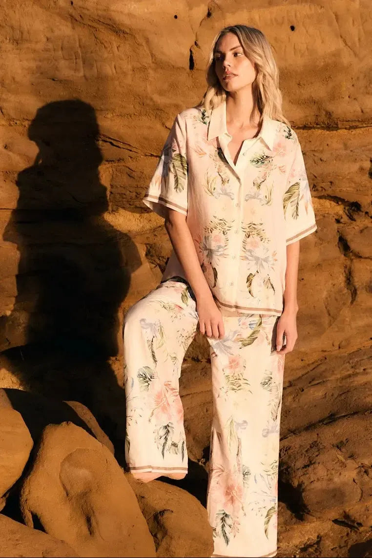 Solara Placement Print Pant - Pink Print-Pants-Fate + Becker-The Bay Room