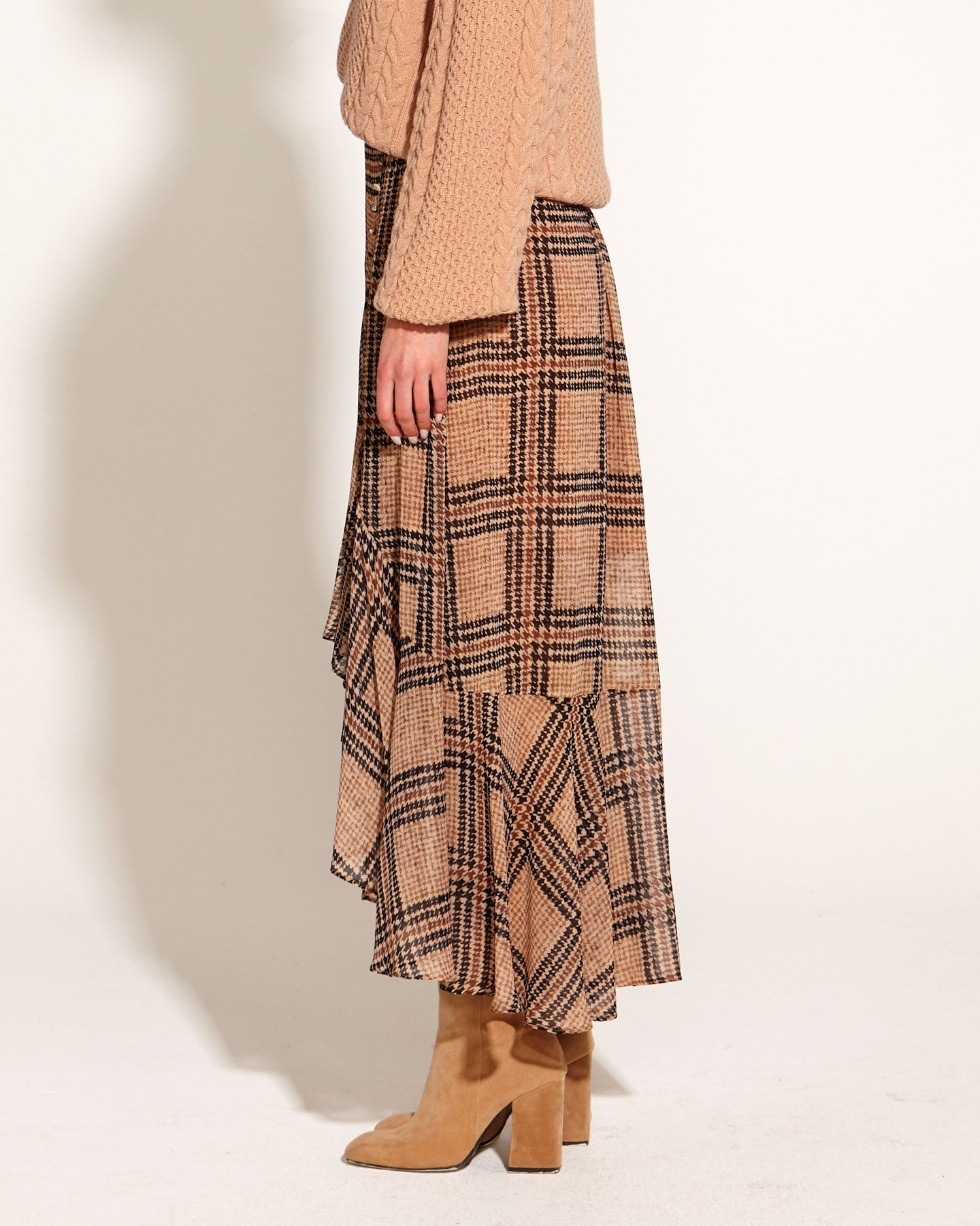 Something Beautiful Midi Skirt - Houndstooth Check-Skirts-Fate + Becker-The Bay Room