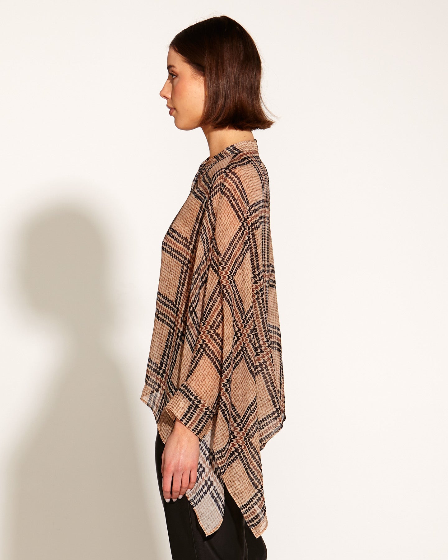Something Beautiful Oversized Flowy Blouse - Houndstooth Check-Tops-Fate + Becker-The Bay Room