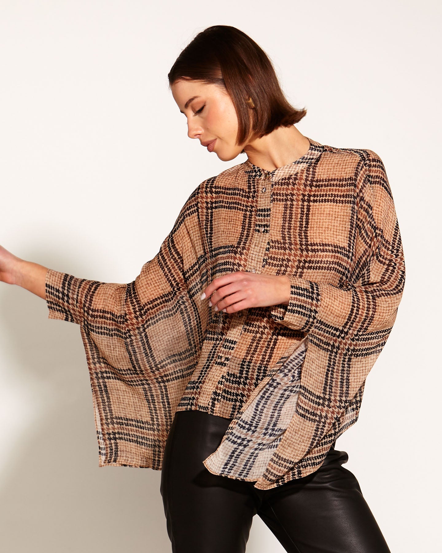 Something Beautiful Oversized Flowy Blouse - Houndstooth Check-Tops-Fate + Becker-The Bay Room