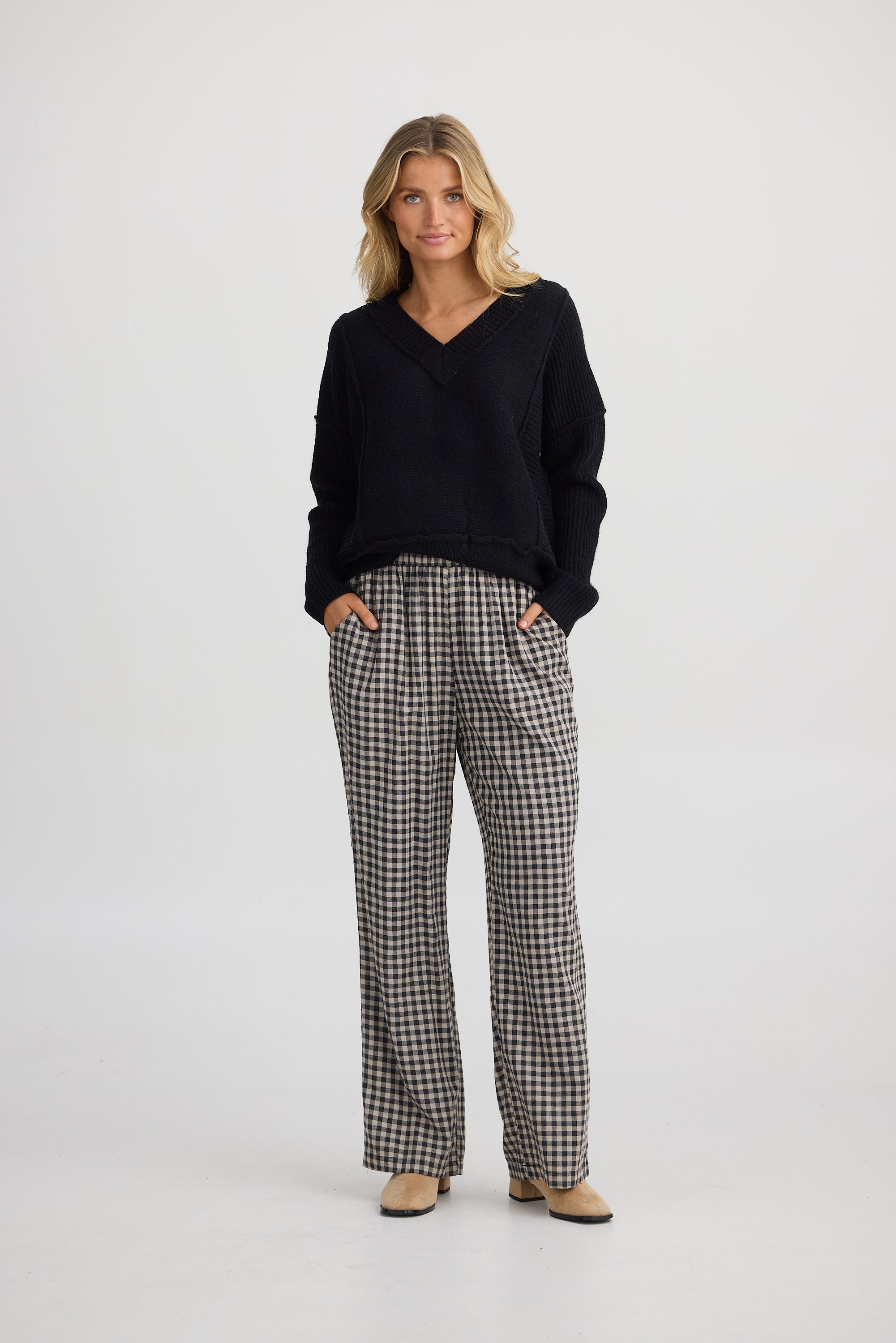 Souk Pant - Natural With Black Check-Pants-The Shanty Corporation-The Bay Room