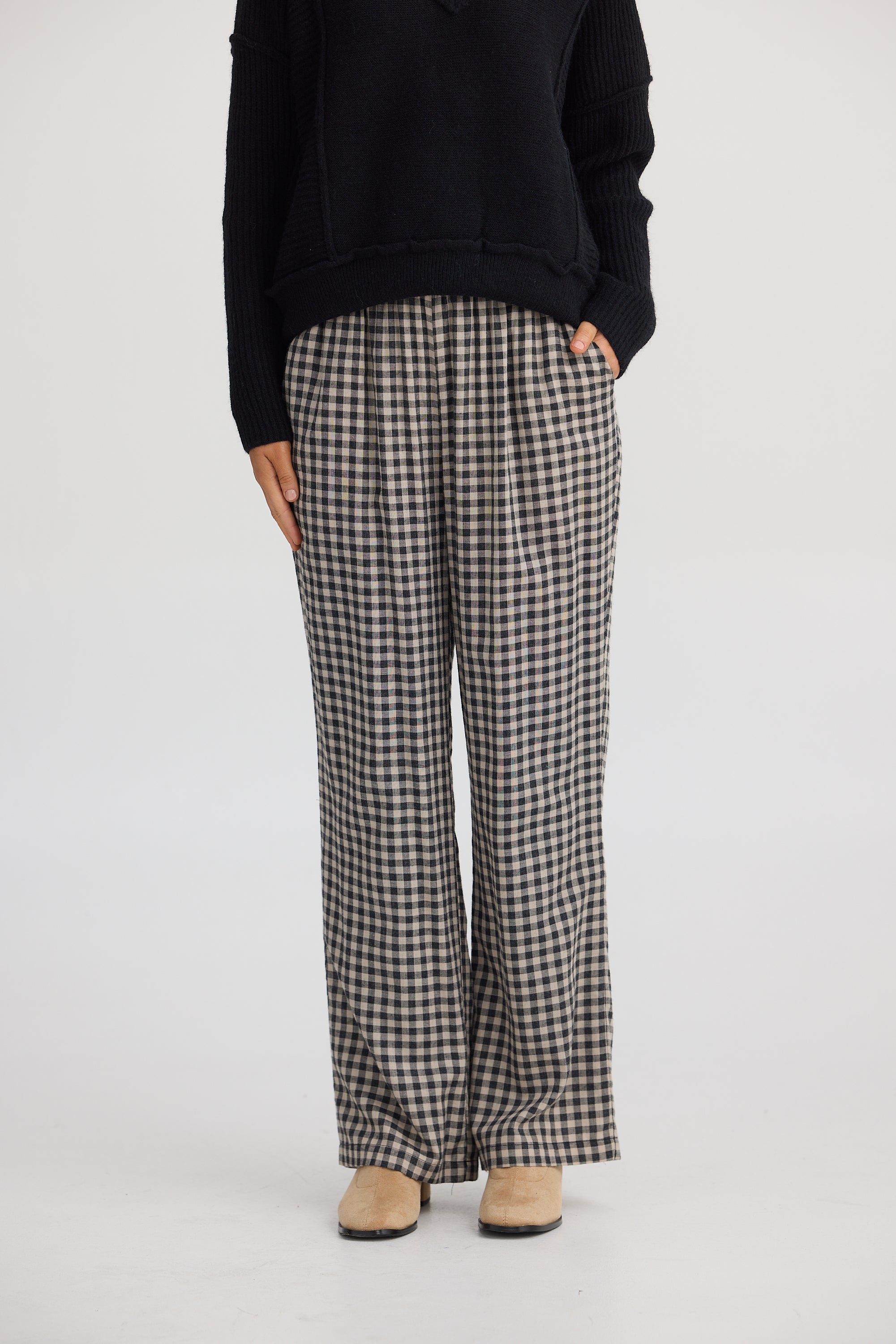 Souk Pant - Natural With Black Check-Pants-The Shanty Corporation-The Bay Room
