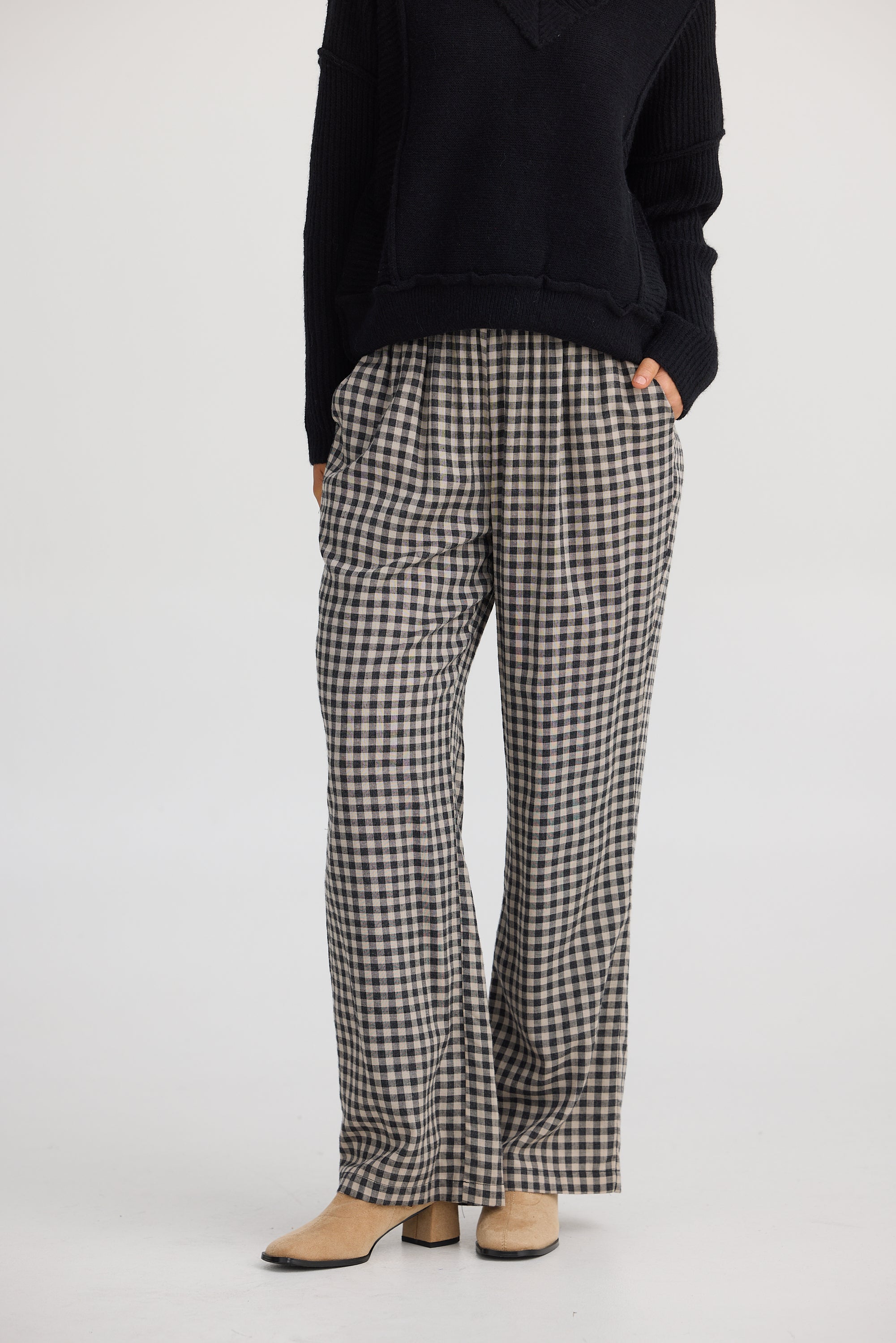 Souk Pant - Natural With Black Check-Pants-The Shanty Corporation-The Bay Room