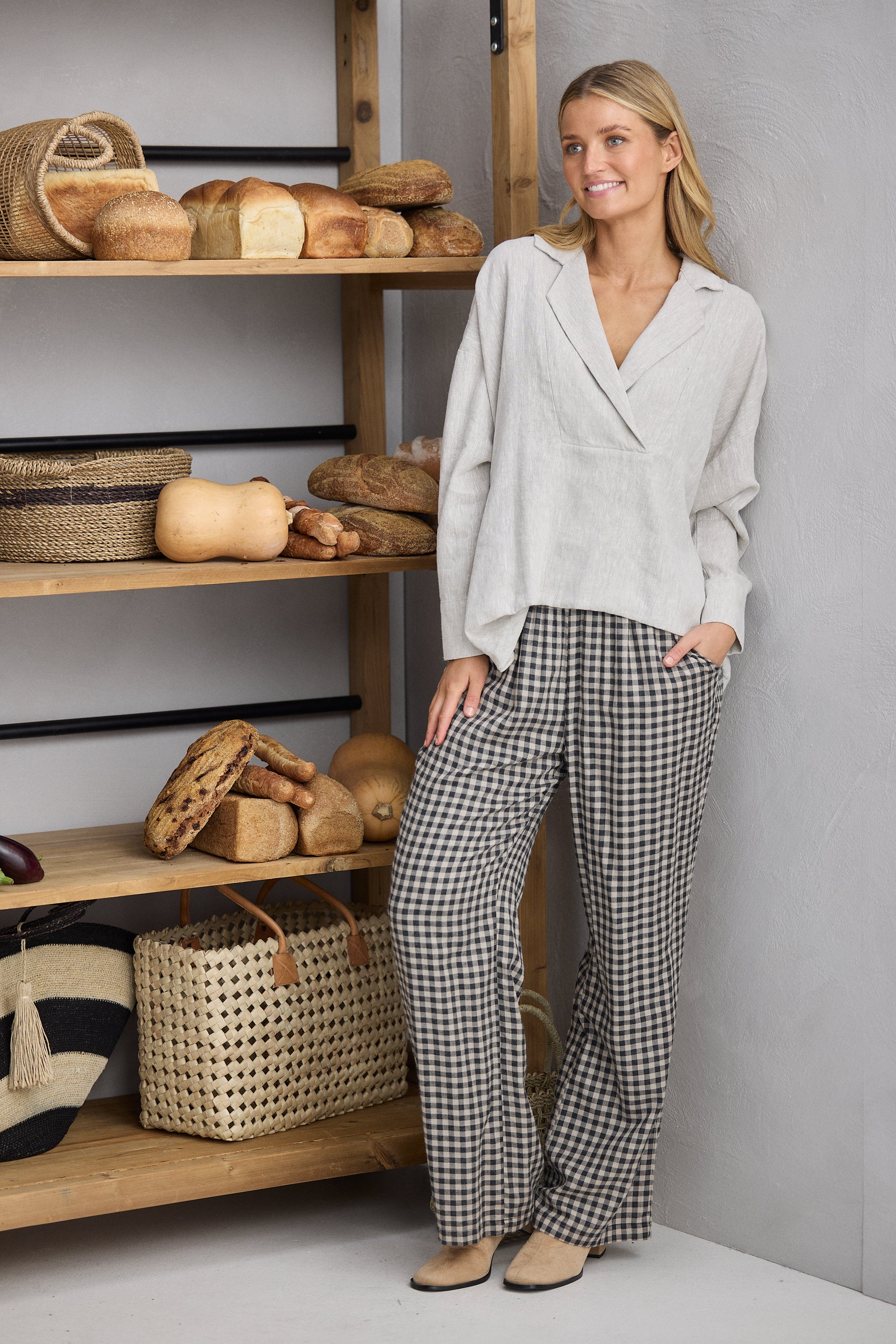 Souk Pant - Natural With Black Check-Pants-The Shanty Corporation-The Bay Room