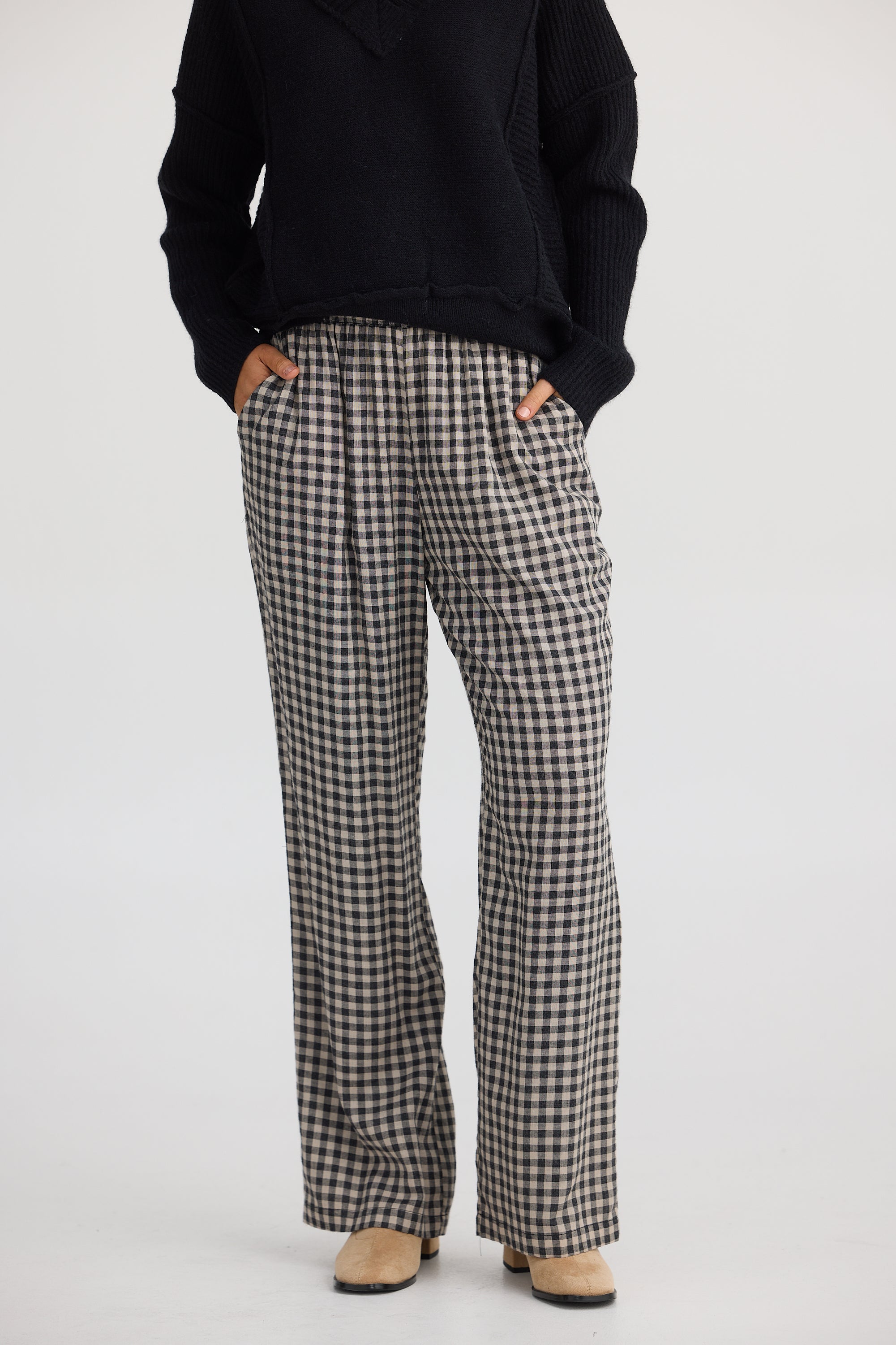 Souk Pant - Natural With Black Check-Pants-The Shanty Corporation-The Bay Room