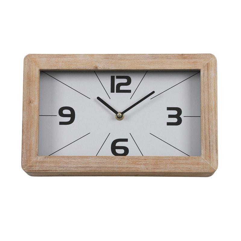 Stanley Wood Desk Clock 25x18cm Natural/White-Decor Items-Coast To Coast Home-The Bay Room