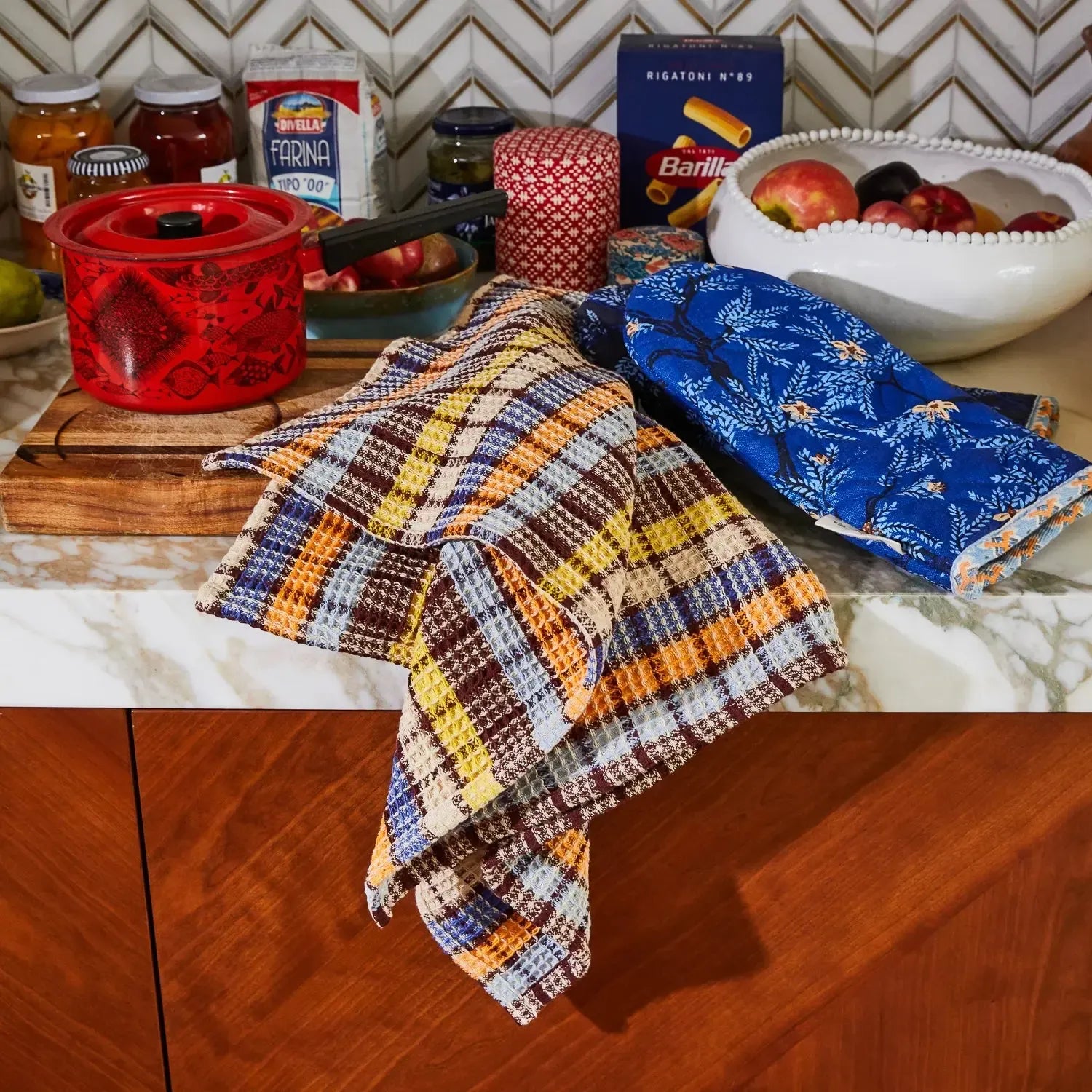 Stela Check Tea Towel - Cornflower-Kitchenware-Sage & Clare-The Bay Room