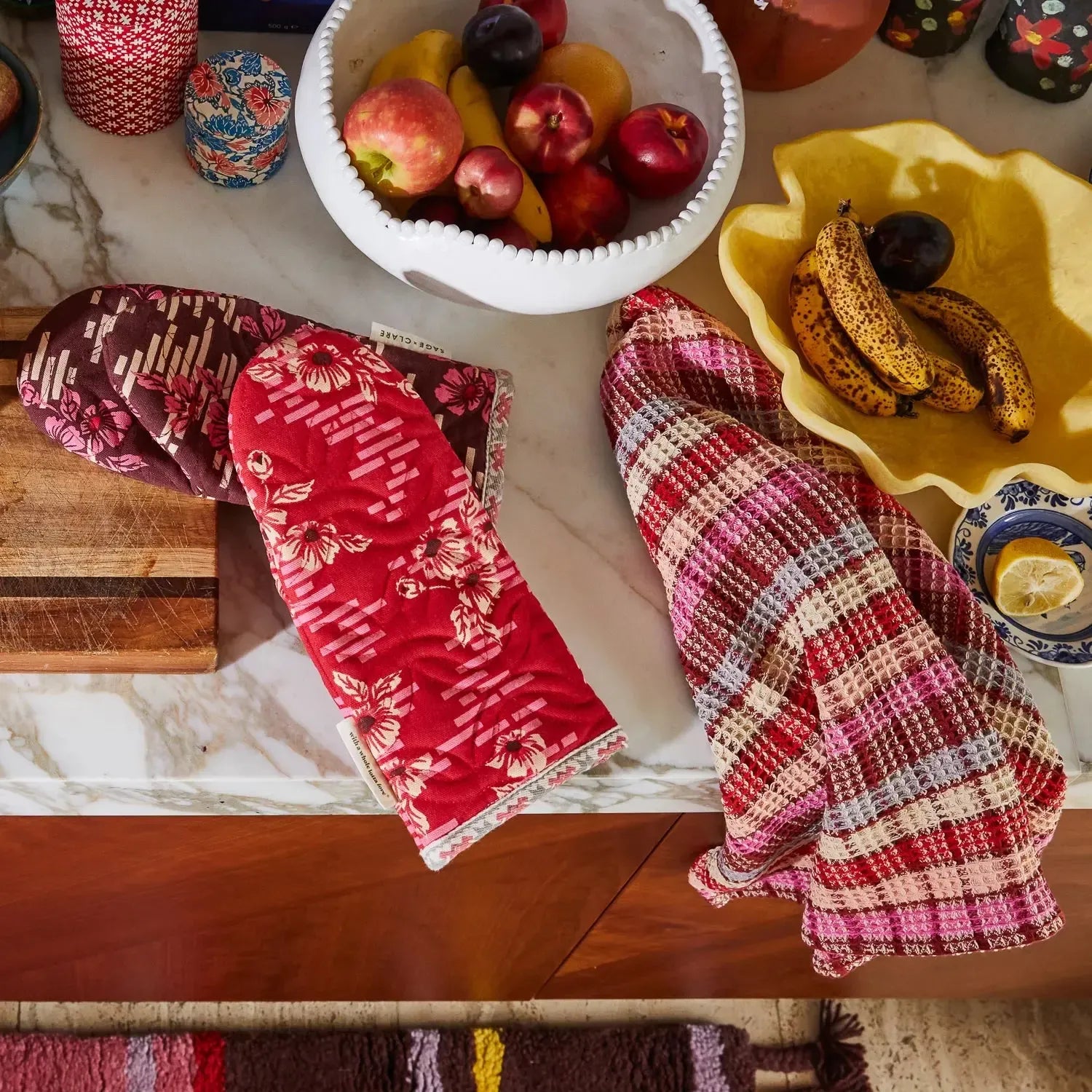 Stela Check Tea Towel - Pansy-Kitchenware-Sage & Clare-The Bay Room