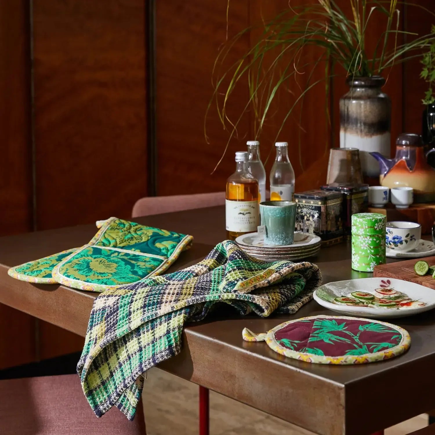 Stela Check Tea Towel - Verdant-Kitchenware-Sage & Clare-The Bay Room