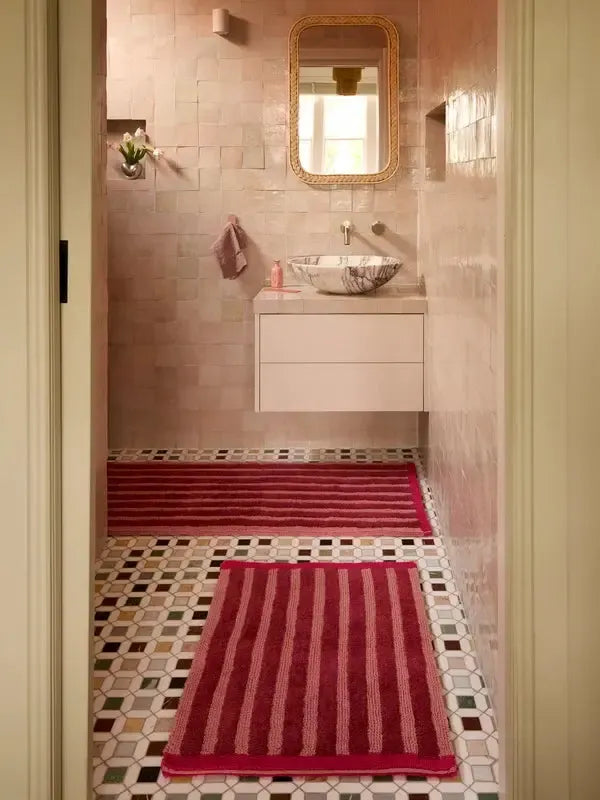 Stripe Reversible Burgundy Long Bath Mat-Soft Furnishings-Bonnie & Neil-The Bay Room