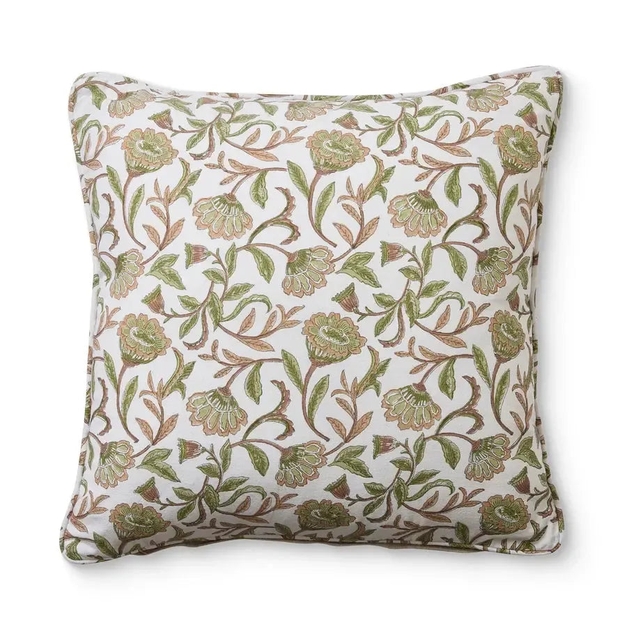 Summer Garden Pink/Green Block Print Cushion 50x50cm-Soft Furnishings-Madras Link-The Bay Room