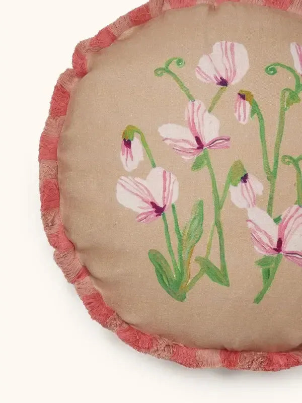 Sweet Pea Buff 45cm Round Cushion-Soft Furnishings-Bonnie & Neil-The Bay Room
