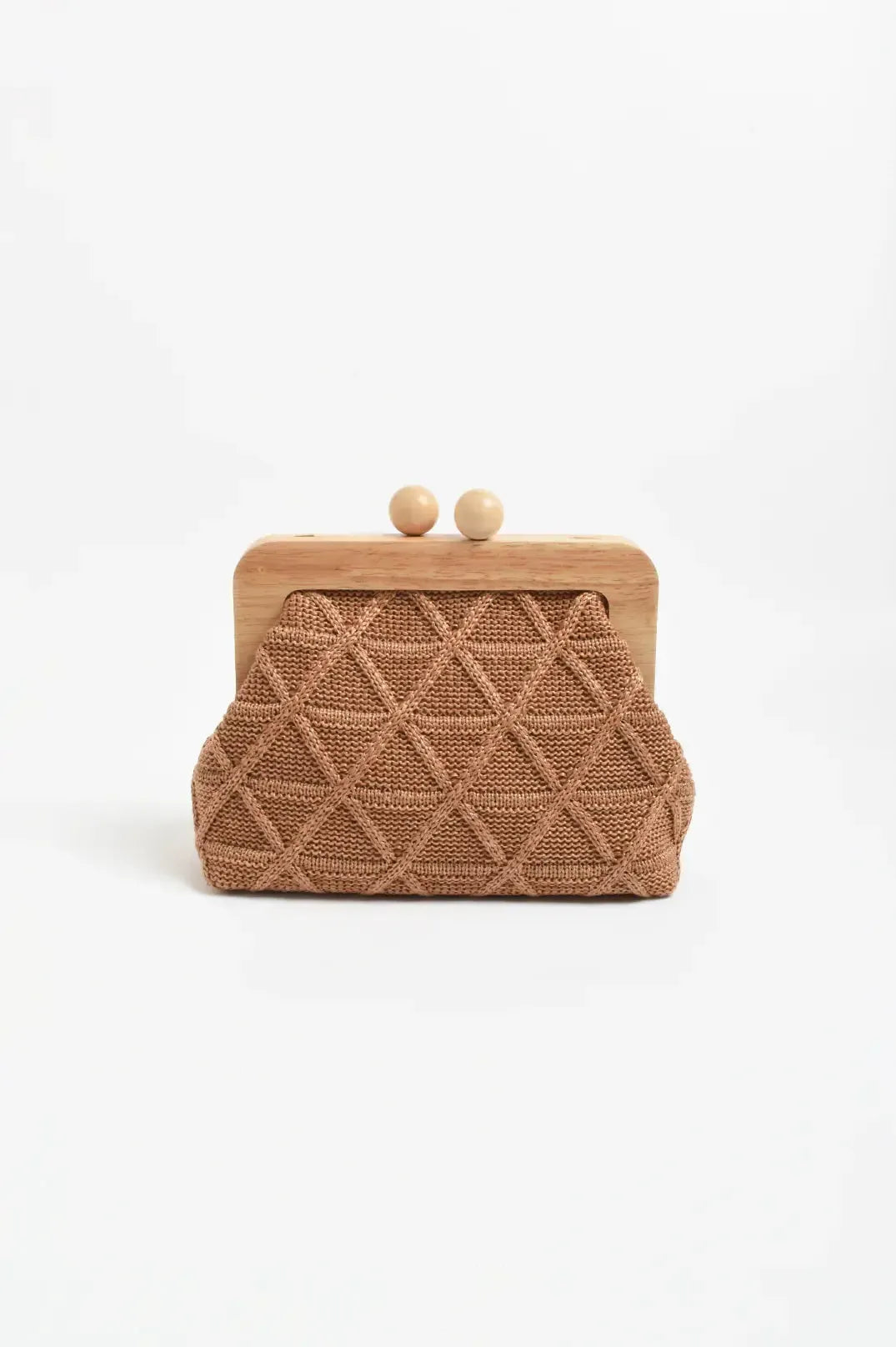 Tara Diamond Weave Timber Clutch - Camel-Bags & Clutches-Adorne-The Bay Room