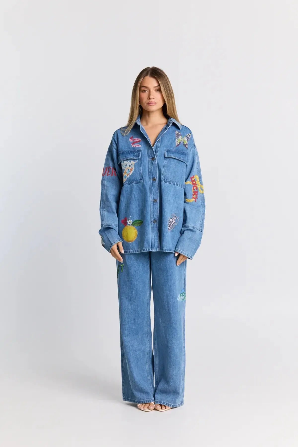 Tattoo Denim Shacket-Jackets, Coats & Vests-Maku Studios-The Bay Room