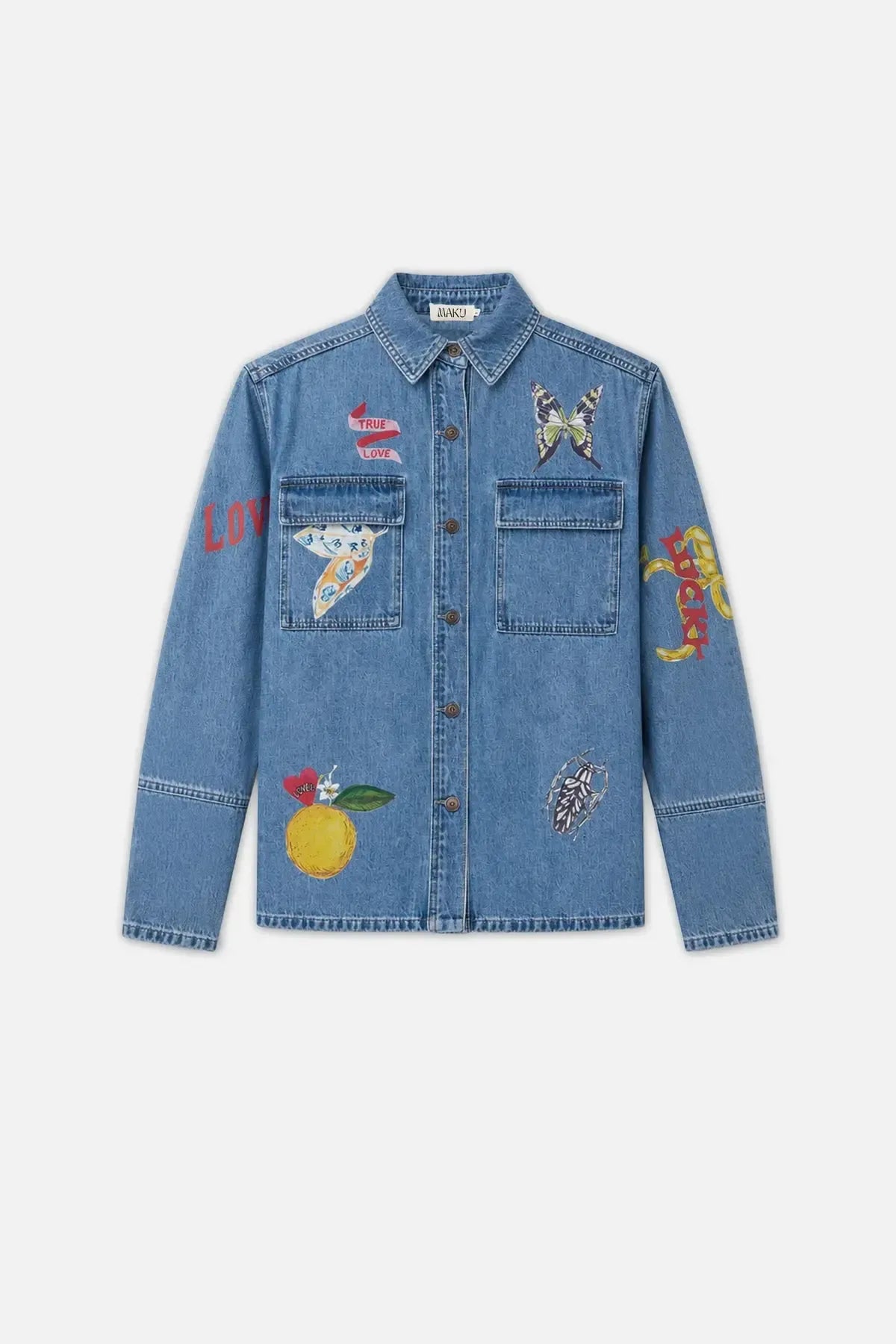 Tattoo Denim Shacket-Jackets, Coats & Vests-Maku Studios-The Bay Room