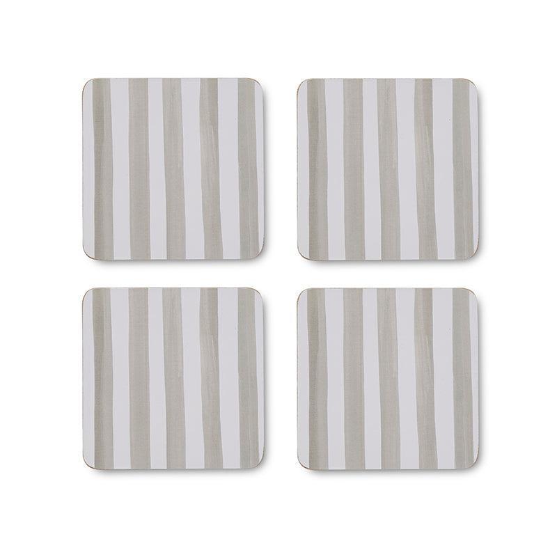 Taylor Stripe Neutral Square Coaster Set 4-Dining & Entertaining-Madras Link-The Bay Room