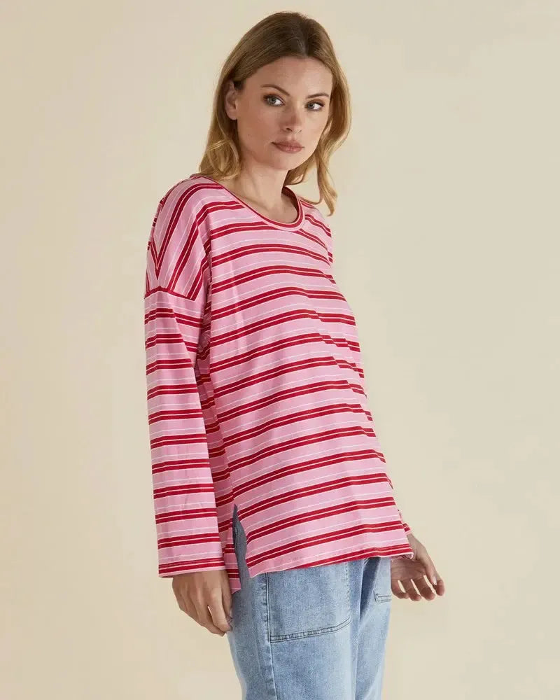Taylor Tee - Pink/Red Stripe-Tops-Betty Basics-The Bay Room