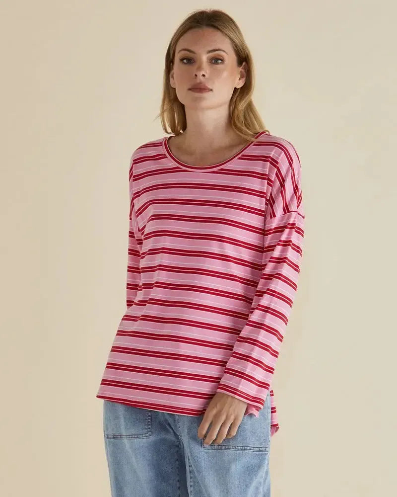 Taylor Tee - Pink/Red Stripe-Tops-Betty Basics-The Bay Room