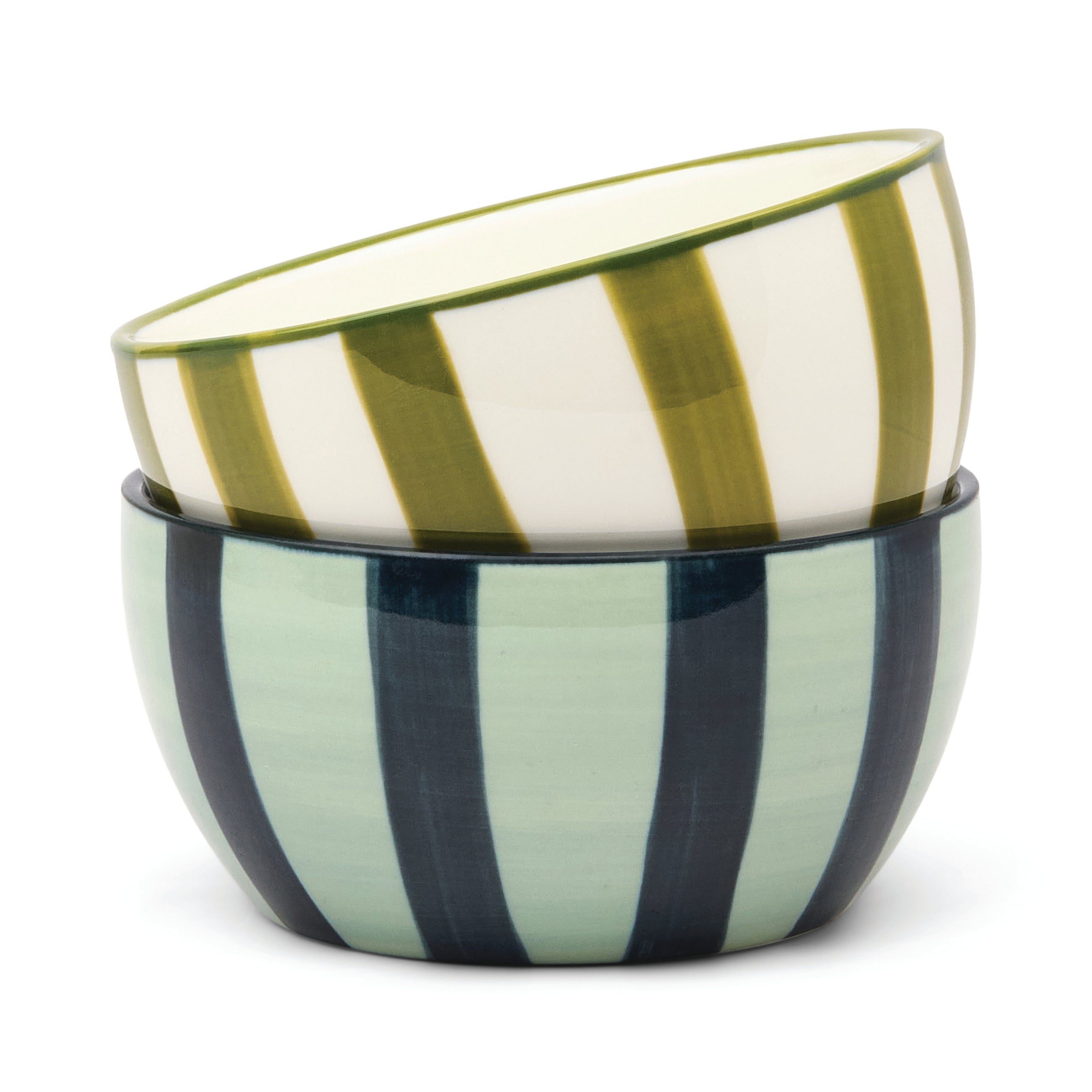 The Bella Set of 2 Dipping Bowls - Green + Blue Stripe-Dining & Entertaining-Here's How-The Bay Room
