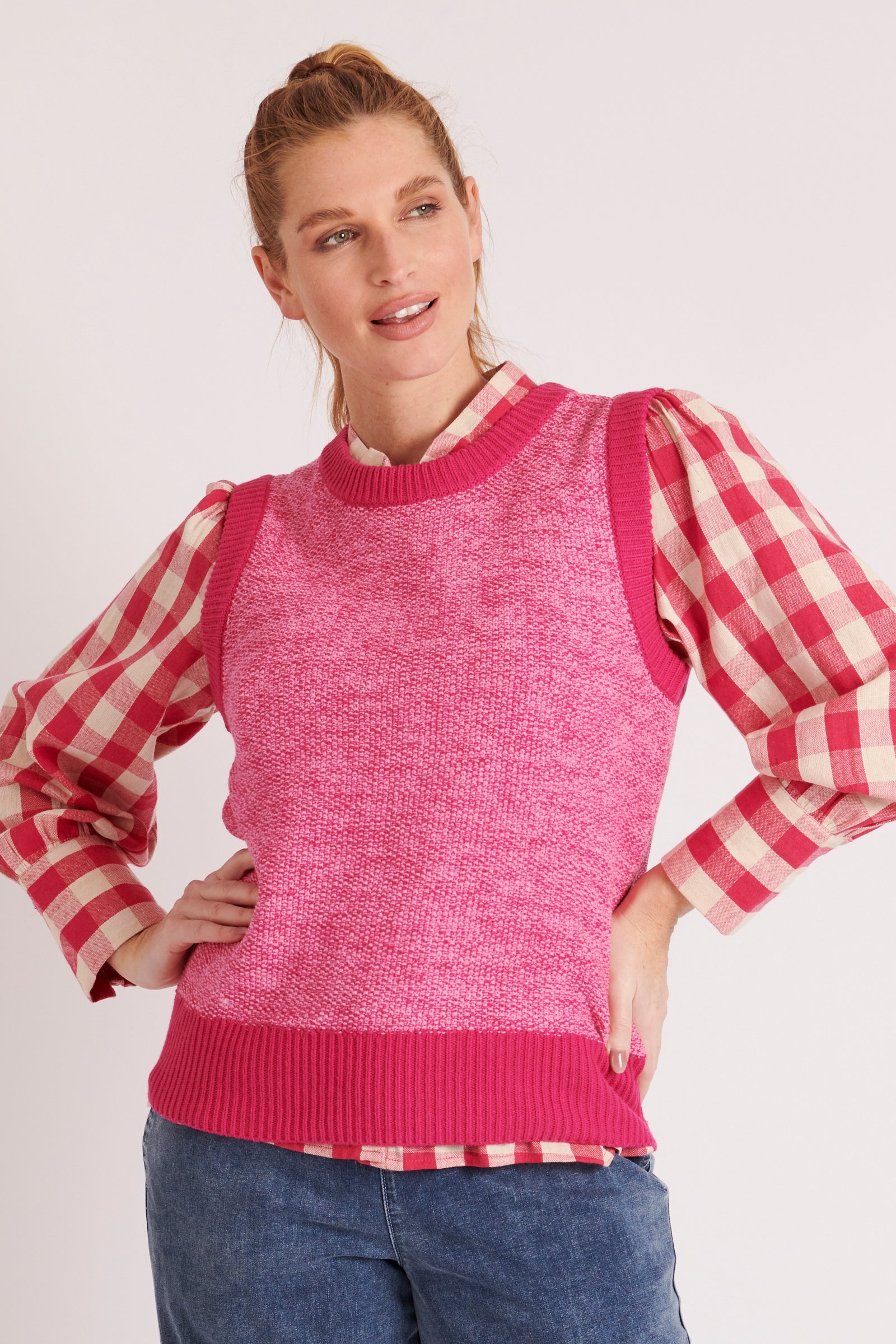 Tonal Knit Vest - Pink-Knitwear & Jumpers-A Little Birdie Told Me-The Bay Room