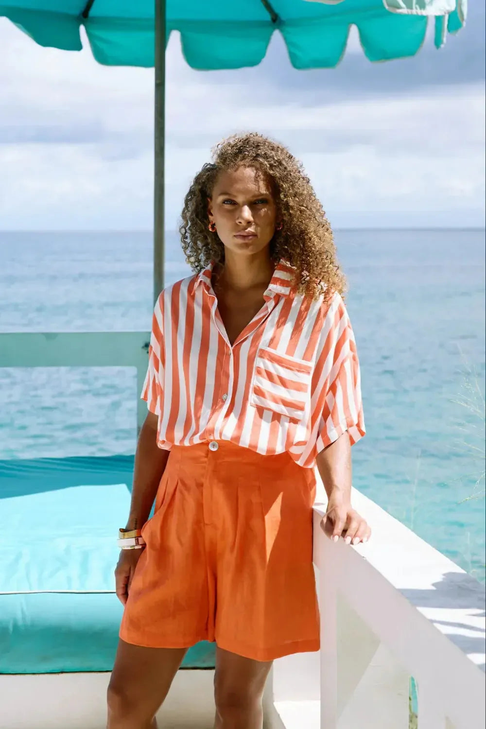 Treville Stripe Shirt - Coral-Eb & Ive-The Bay Room