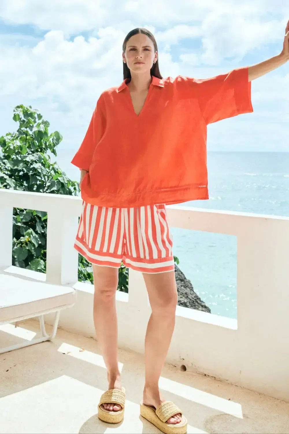 Treville Stripe Short - Coral-Eb & Ive-The Bay Room
