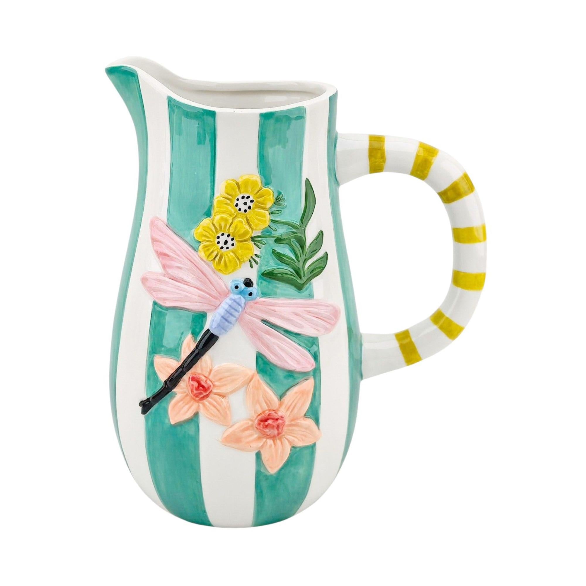 Tropical Dragonfly Jug Turquoise 22cm-Pots, Planters & Vases-Urban Products-The Bay Room
