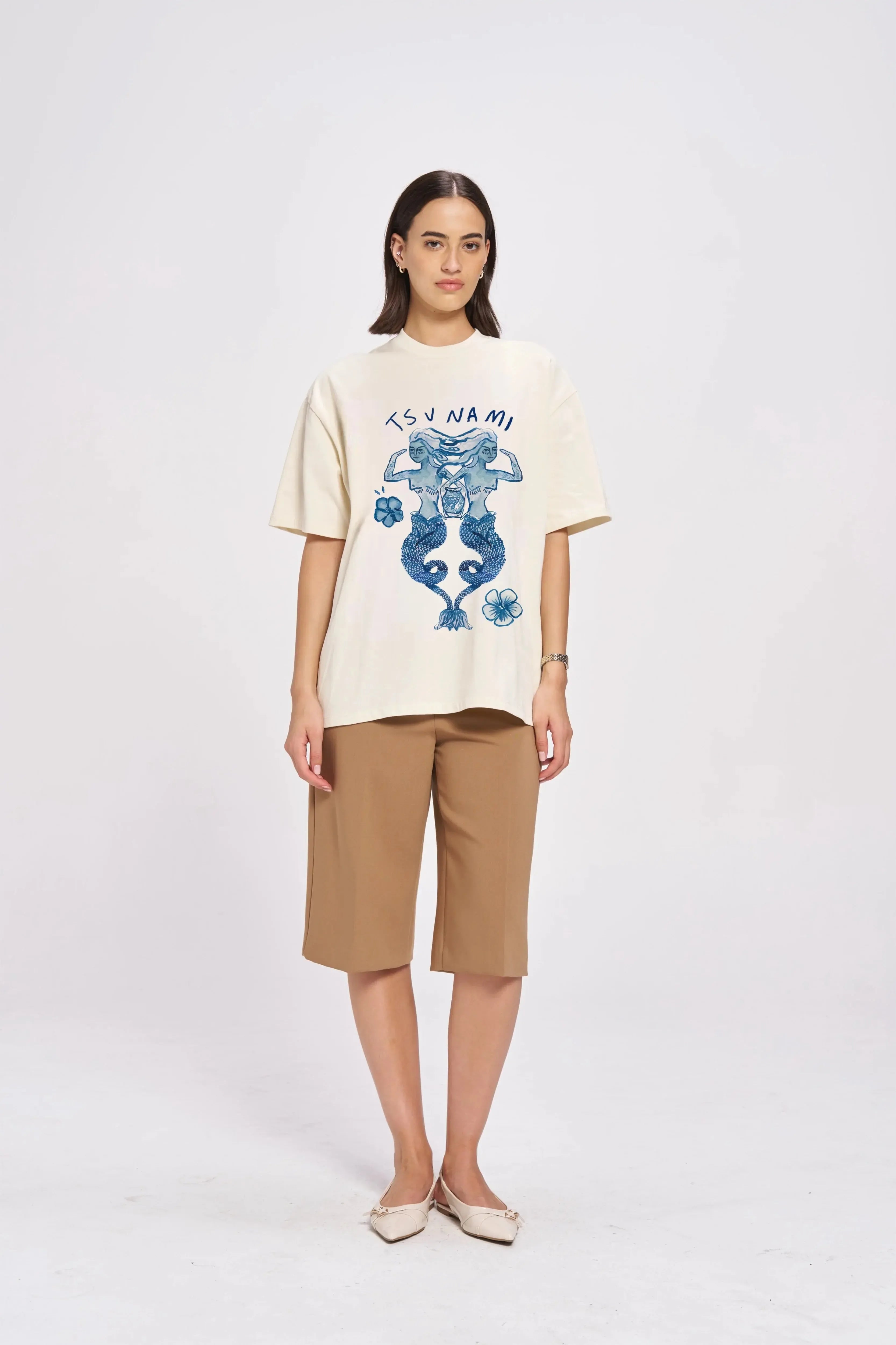 Tsunami Maiden Oversize Tee - Ivory-Tops-Maku The Label-The Bay Room